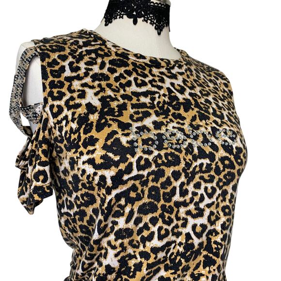 VTG Y2K Bebe Cheetah Print Rhinestone Fitted Top - Picture 5 of 9